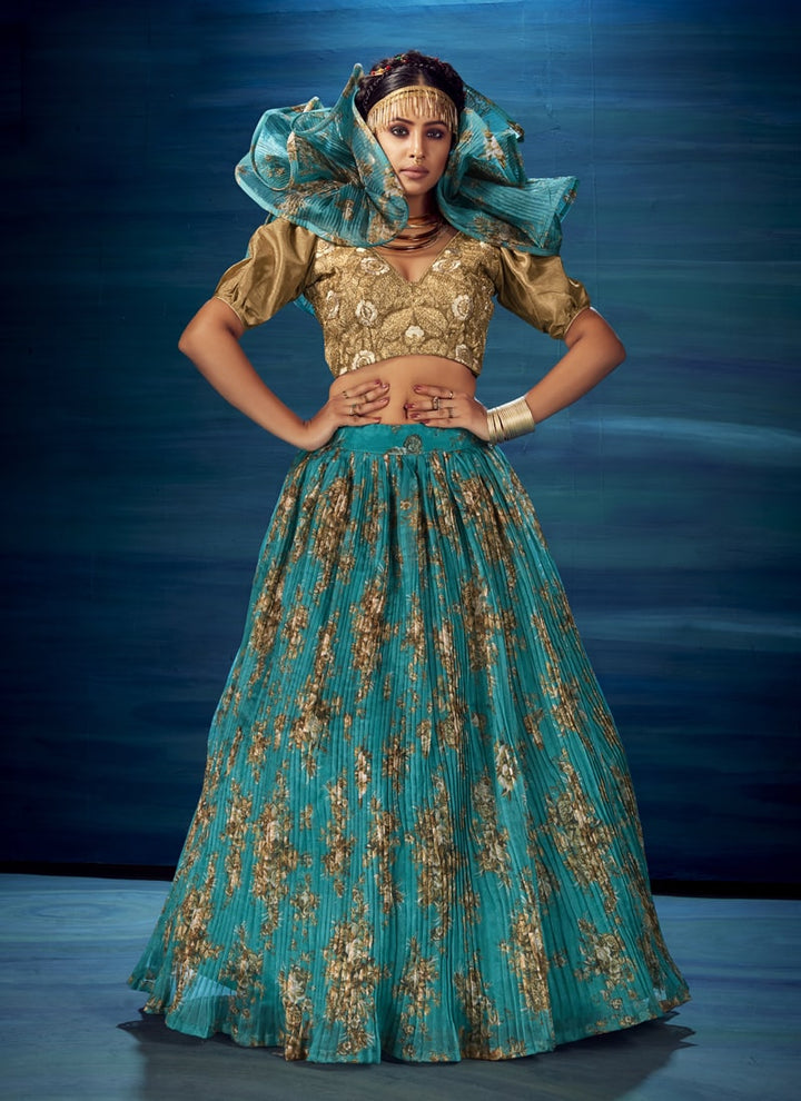 Lassya Fashion Teal Blue Designer Lehenga with Digital Print