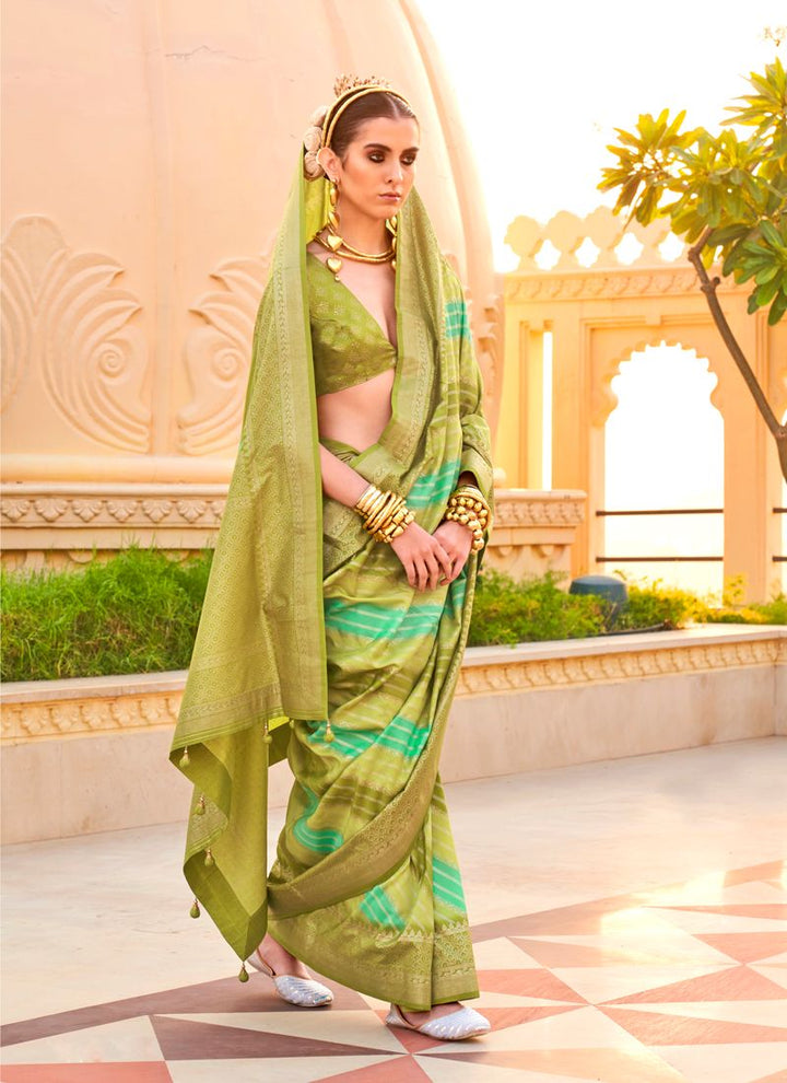 Lassya Fashion Olive Green-2 Printed PV Silk Saree with Foil Design