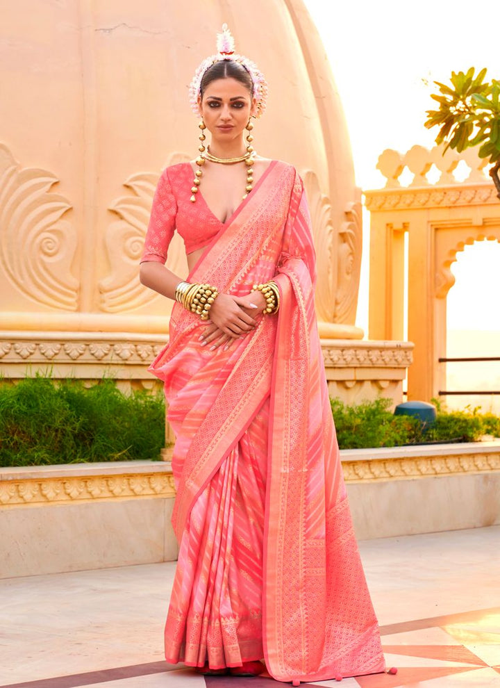 Lassya Fashion Barbie Pink Printed PV Silk Saree with Foil Design