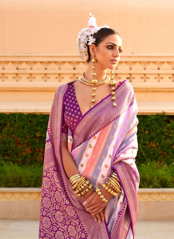 Lassya Fashion Purple-Lavender Printed PV Silk Saree with Foil Design