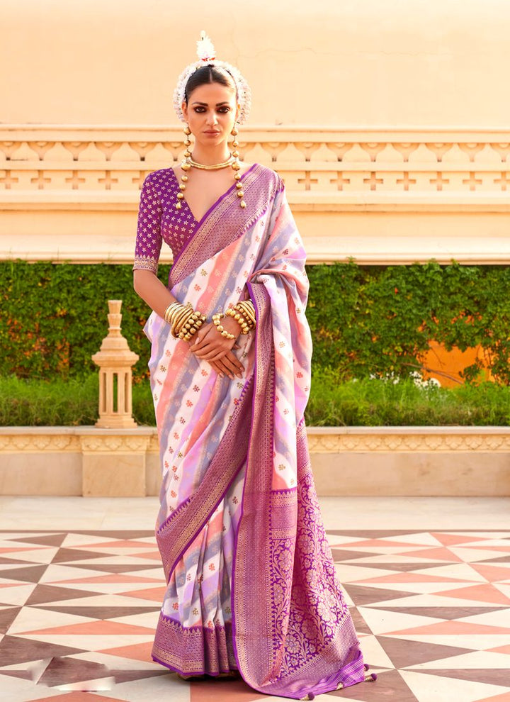 Lassya Fashion Purple-Lavender Printed PV Silk Saree with Foil Design