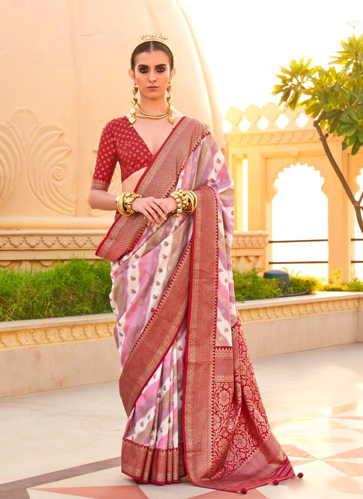 Lassya Fashion Apple Red Printed PV Silk Saree with Foil Design