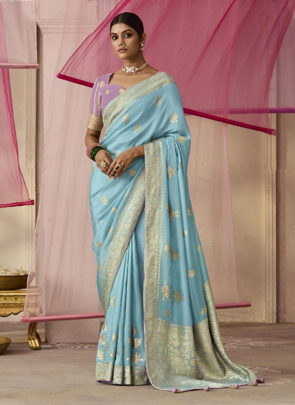 Lassya Fashion Sky Blue Party Wear Dola Viscose Silk Saree