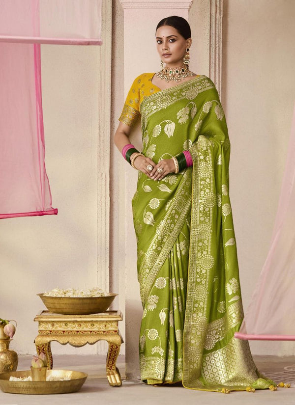 Lassya Fashion Olive Green Party Wear Dola Viscose Silk Saree