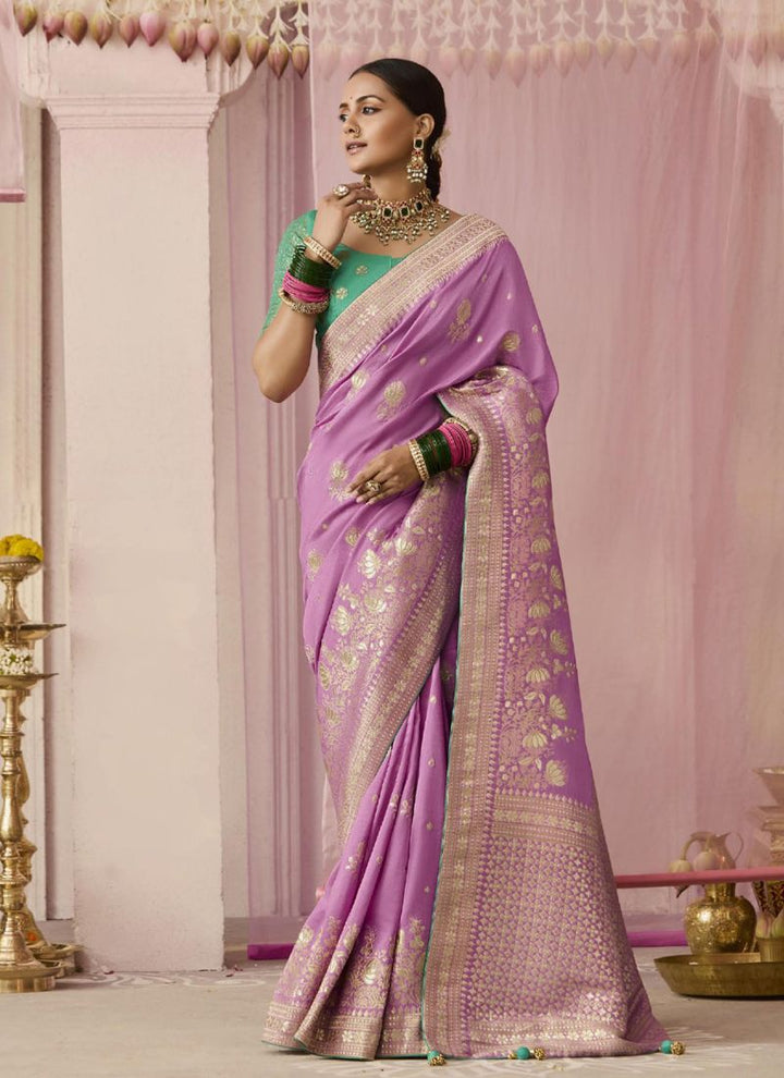 Lassya Fashion Lavender Pink Party Wear Dola Viscose Silk Saree