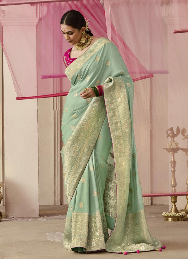 Lassya Fashion Pista Green Party Wear Dola Viscose Silk Saree