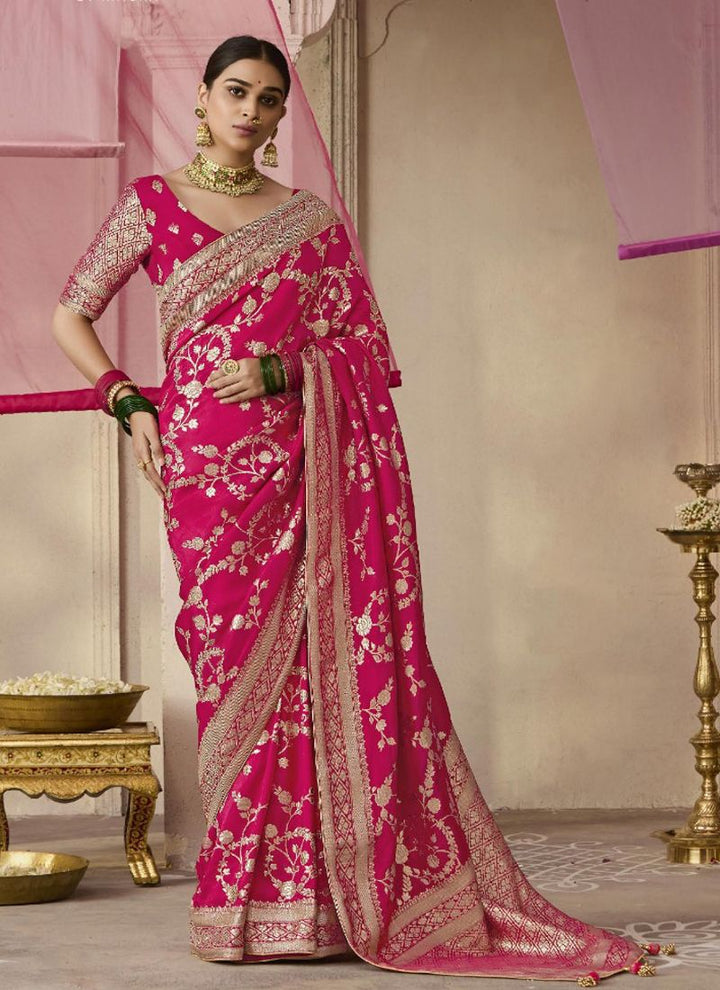 Lassya Fashion Ruby Pink Party Wear Dola Viscose Silk Saree