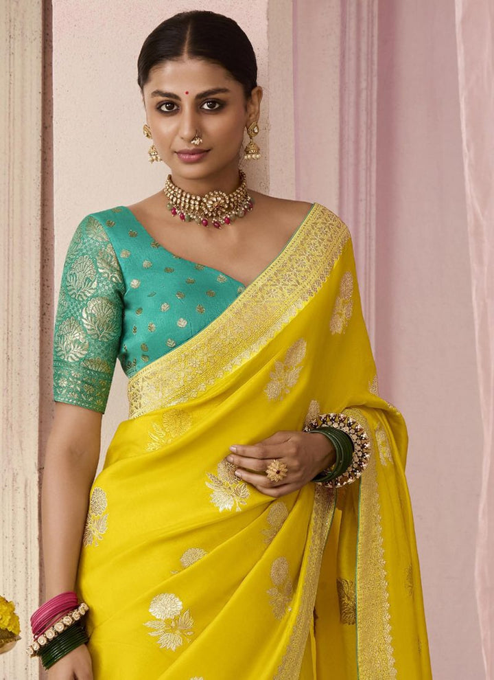 Lassya Fashion Corn Yellow Party Wear Dola Viscose Silk Saree