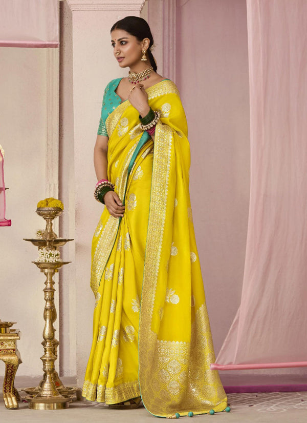 Lassya Fashion Corn Yellow Party Wear Dola Viscose Silk Saree