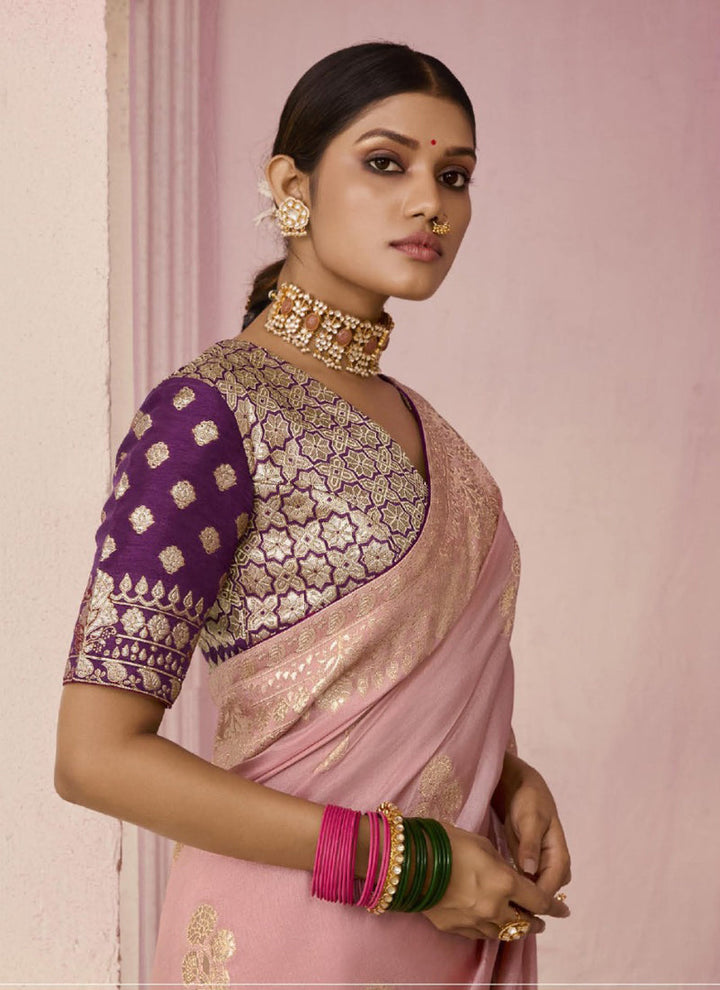 Lassya Fashion Dusty Pink Party Wear Dola Viscose Silk Saree