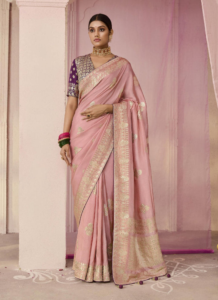 Lassya Fashion Dusty Pink Party Wear Dola Viscose Silk Saree