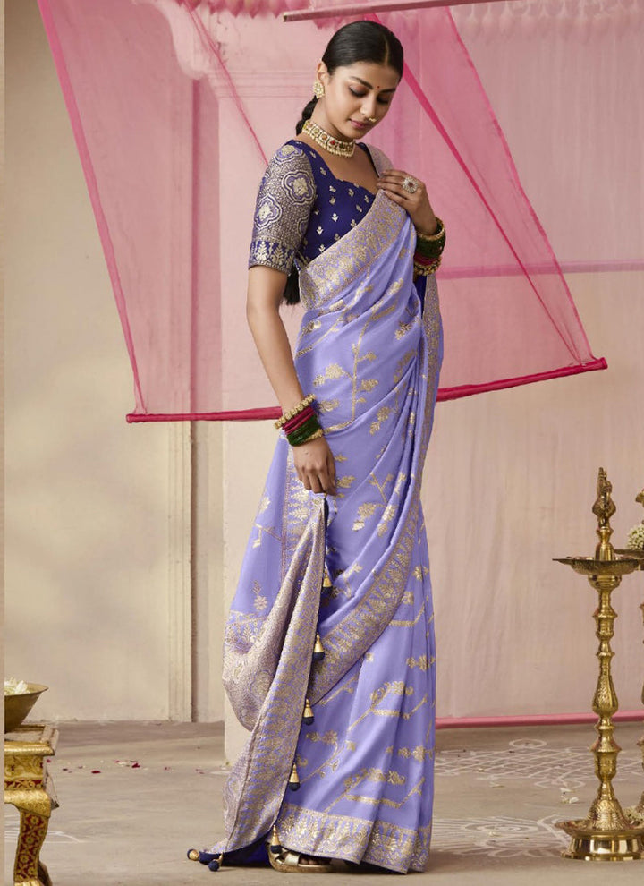 Lassya Fashion Blue Lilac Party Wear Dola Viscose Silk Saree