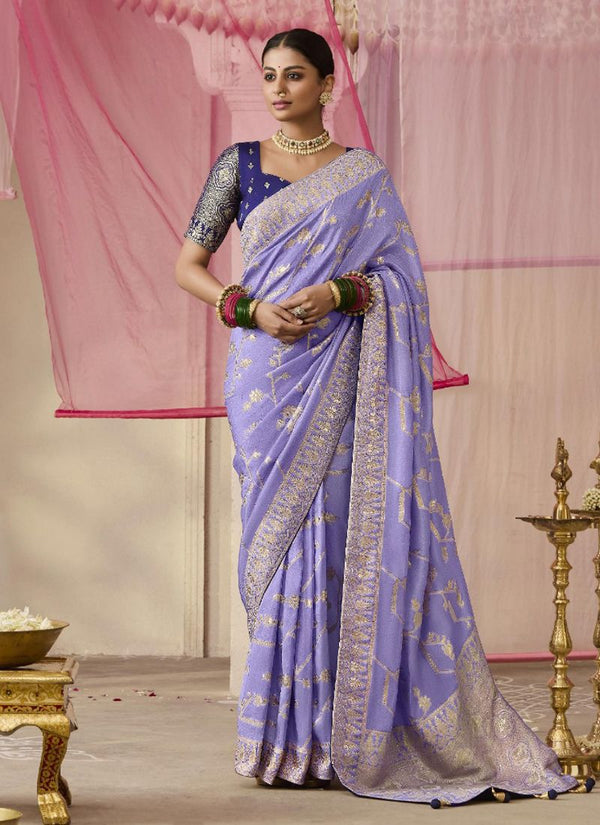 Lassya Fashion Blue Lilac Party Wear Dola Viscose Silk Saree