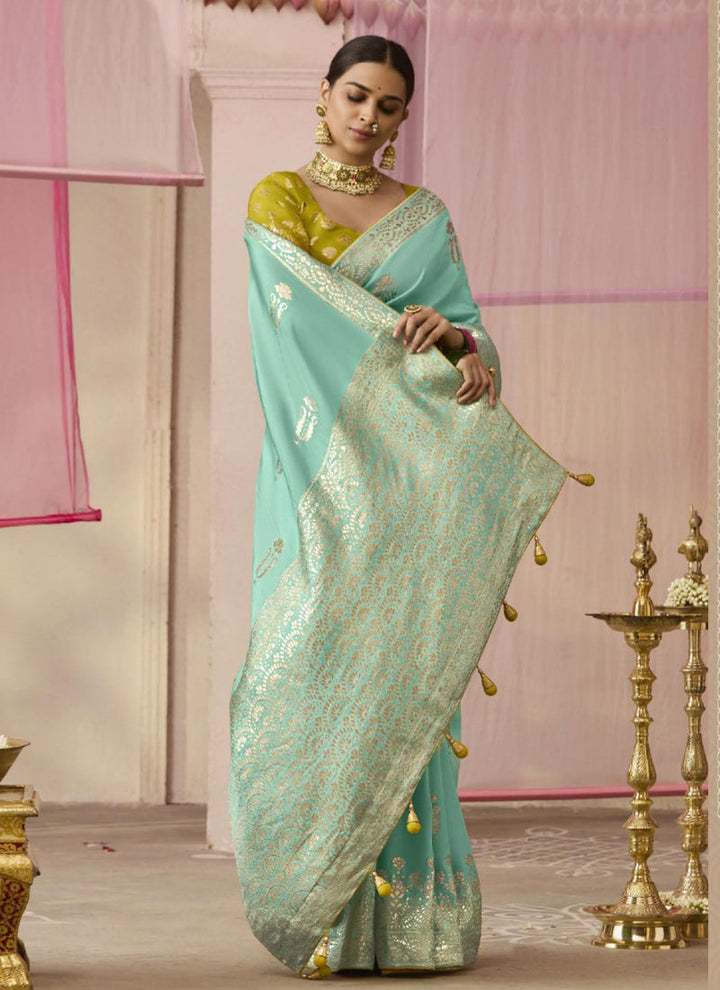 Lassya Fashion Sky Green Party Wear Dola Viscose Silk Saree