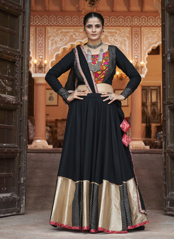 Lassya Fashion Black Chaniya Choli with Foil, Mirror and Sequins Work