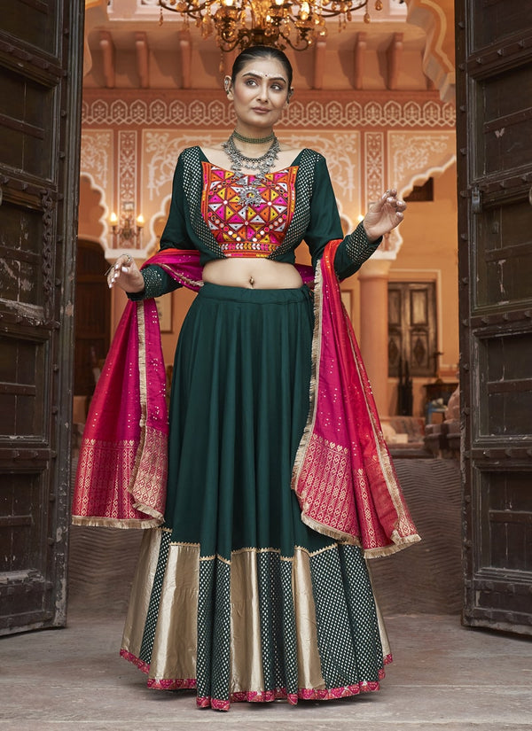 Lassya Fashion Green Chaniya Choli with Foil and Mirror Work