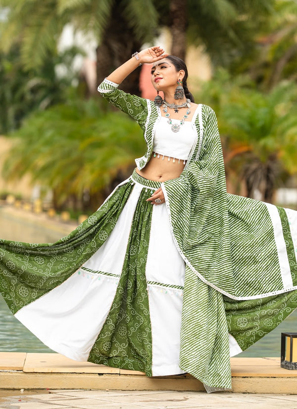 Lassya Fashion White-Green Navratri Special Chaniya Choli