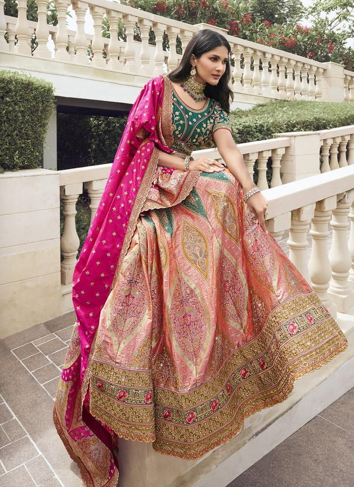 Lassya Fashion Green-Pink Wedding Lehenga with Sequins and Embroidery