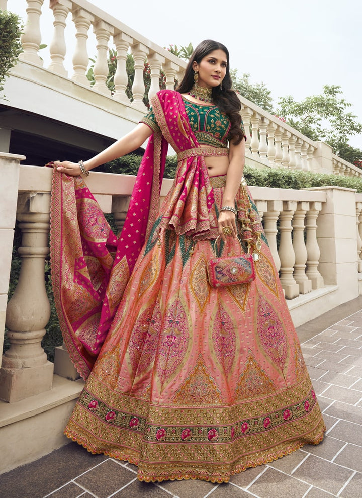 Lassya Fashion Green-Pink Wedding Lehenga with Sequins and Embroidery