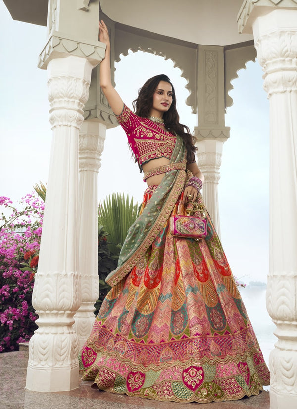 Lassya Fashion Multicolor Wedding Lehenga with Sequins and Embroidery