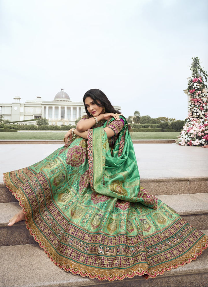 Lassya Fashion Purple-Green Wedding Lehenga with Sequins and Embroidery