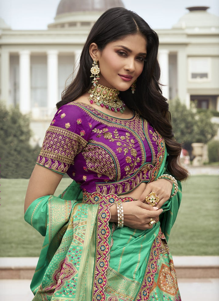 Lassya Fashion Purple-Green Wedding Lehenga with Sequins and Embroidery