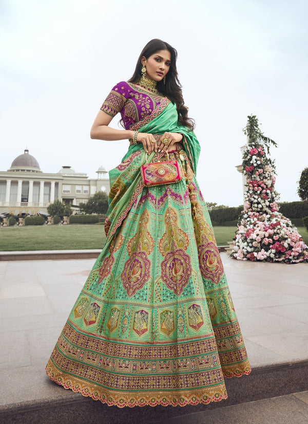 Lassya Fashion Purple-Green Wedding Lehenga with Sequins and Embroidery