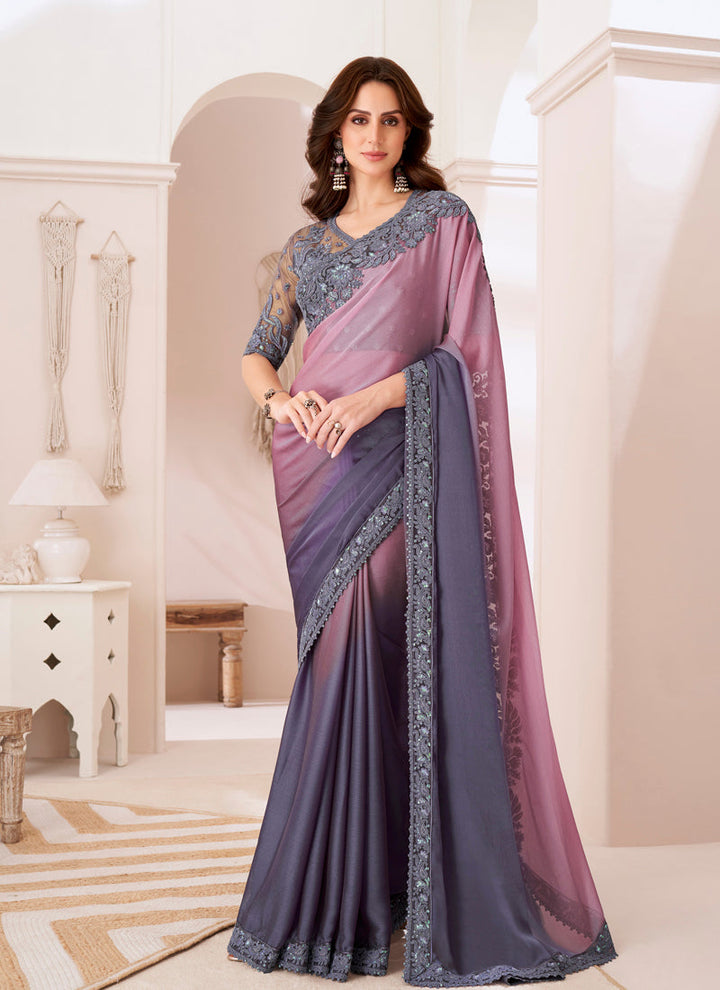 Lassya Fashion Lavender-Grey Pioneer Shaded Chiffon Party Saree