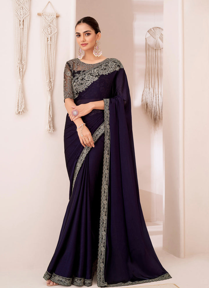 Lassya Fashion Midnight Black Karishma Georgette Chiffon Party Saree