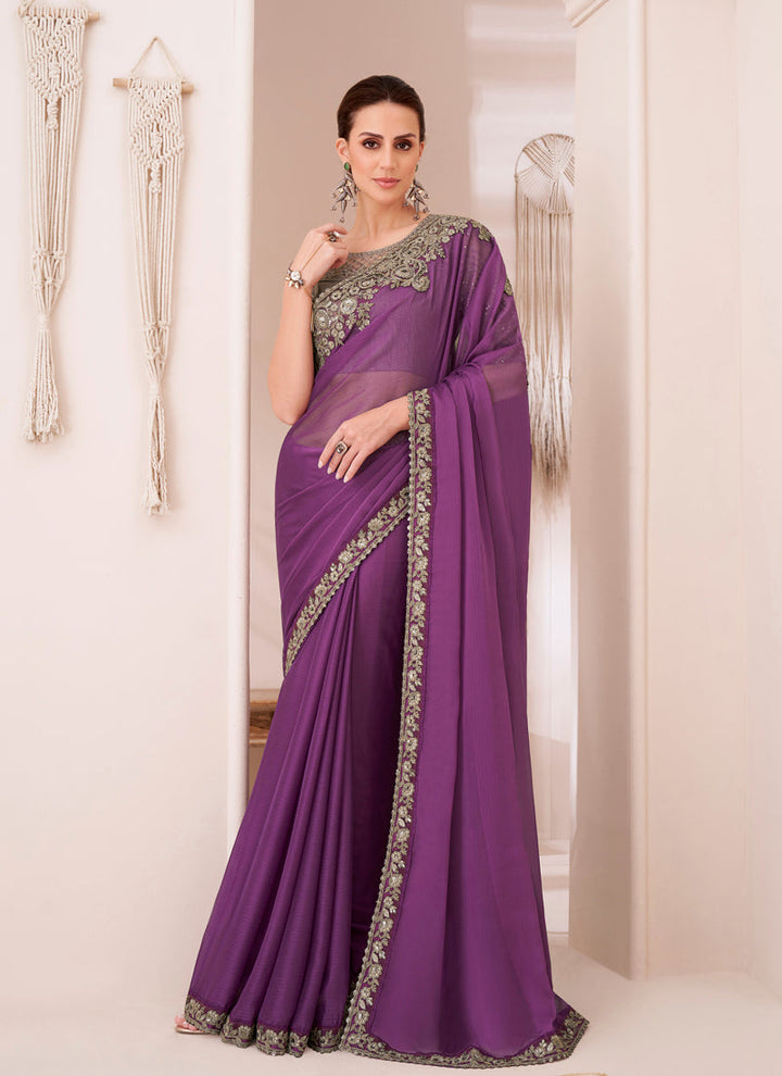 Lassya Fashion Violet Rich-Feel Georgette Chiffon Party Saree