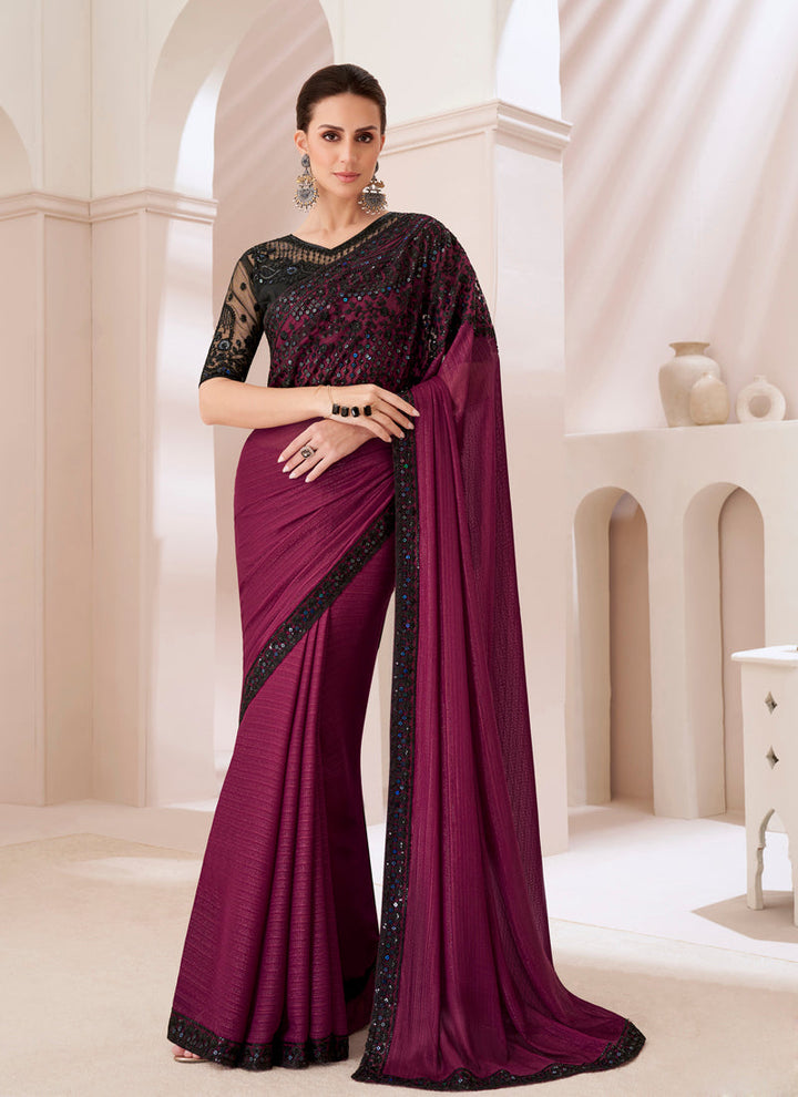 Lassya Fashion Maroon Gold Jari Sartin Georgette Party Saree