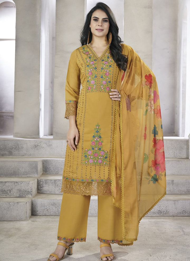 Lassya Fashion Mustard Yellow Straight Salwar Suit with Pearl Handwork