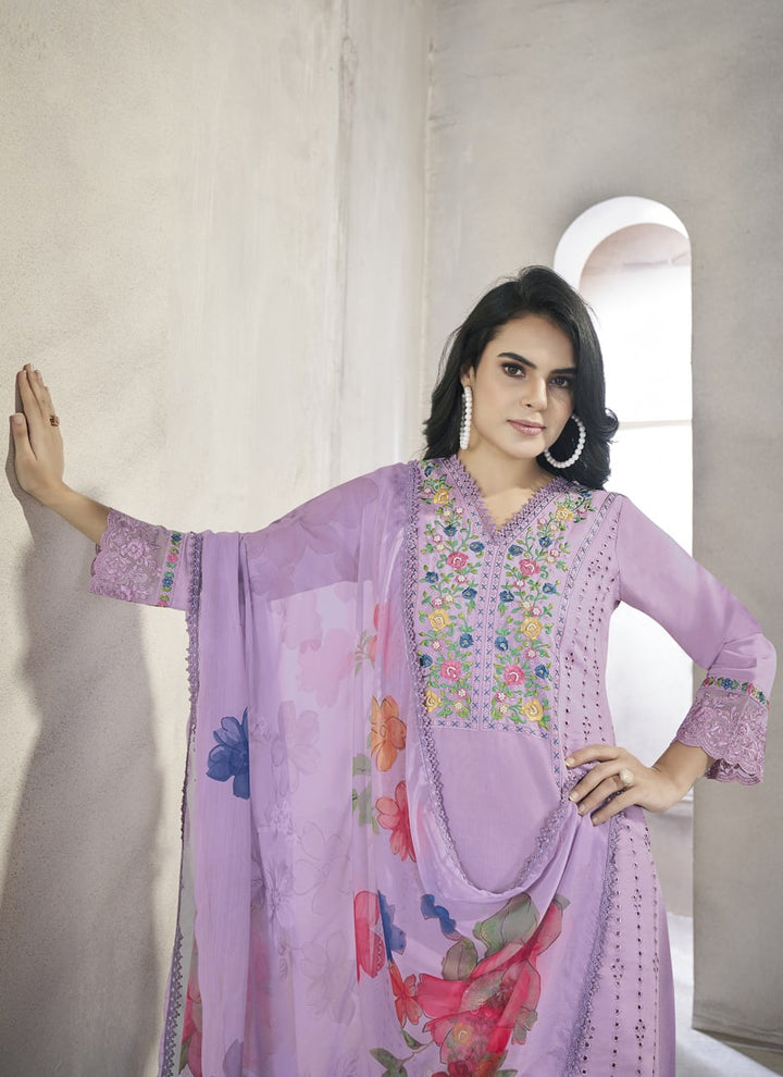 Lassya Fashion Lavender Straight Salwar Suit with Pearl Handwork