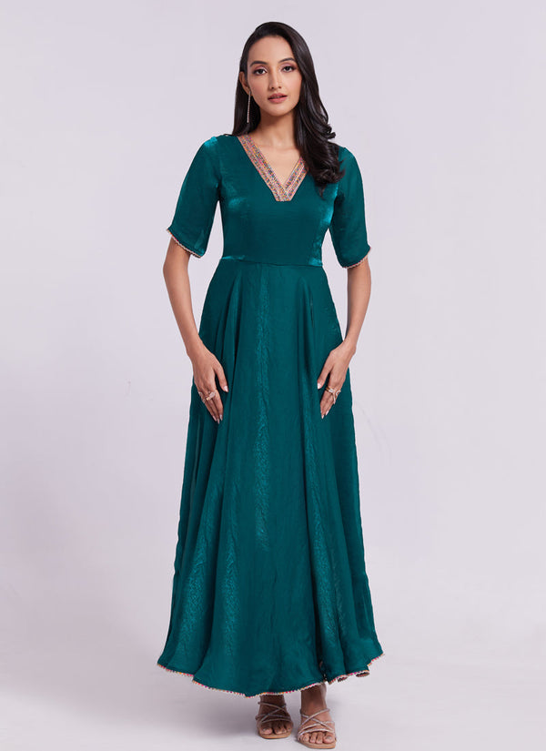 Lassya Fashion Teal green Lace Work Party Wear Gown