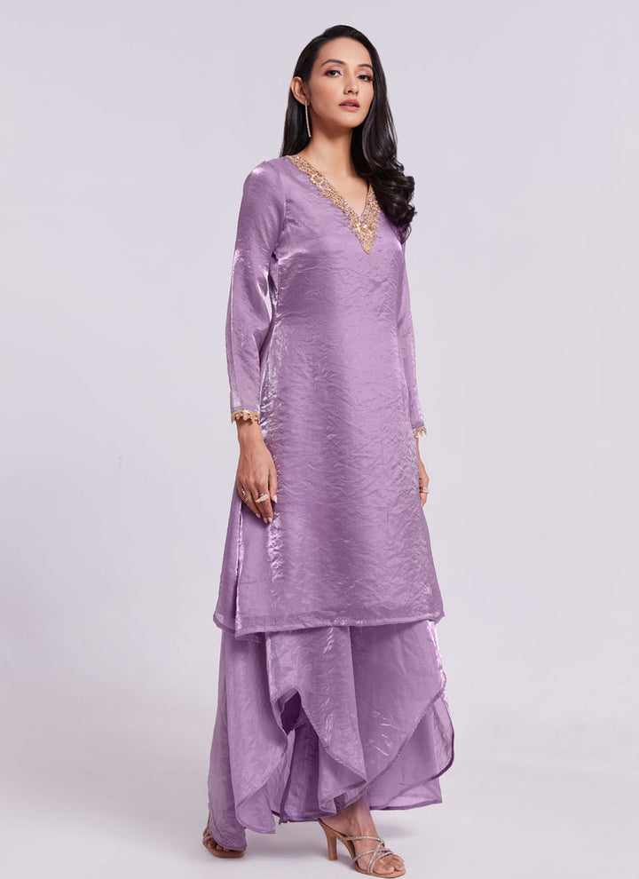 Lassya Fashion Lavender Straight Salwar Suit with Handwork