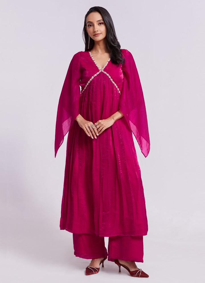 Lassya Fashion Magenta Pink Alia Cut Salwar Suit with Handwork