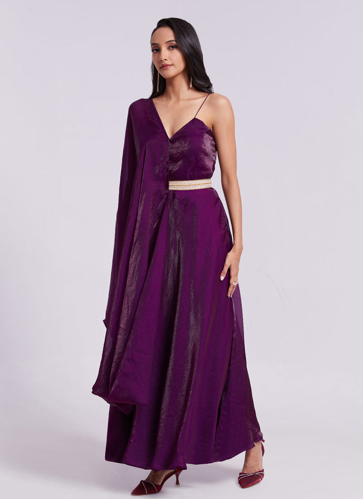 Lassya Fashion Purple Solid Party Wear Gown