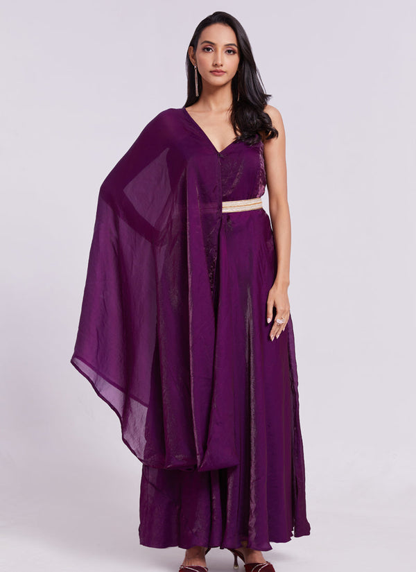 Lassya Fashion Purple Solid Party Wear Gown