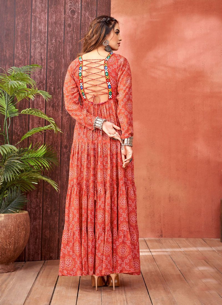 Lassya Fashion Vermilion Red Festive Wear Gown in Faux Blooming Georgette