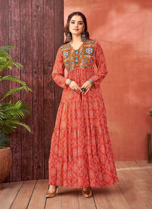 Lassya Fashion Vermilion Red Festive Wear Gown in Faux Blooming Georgette