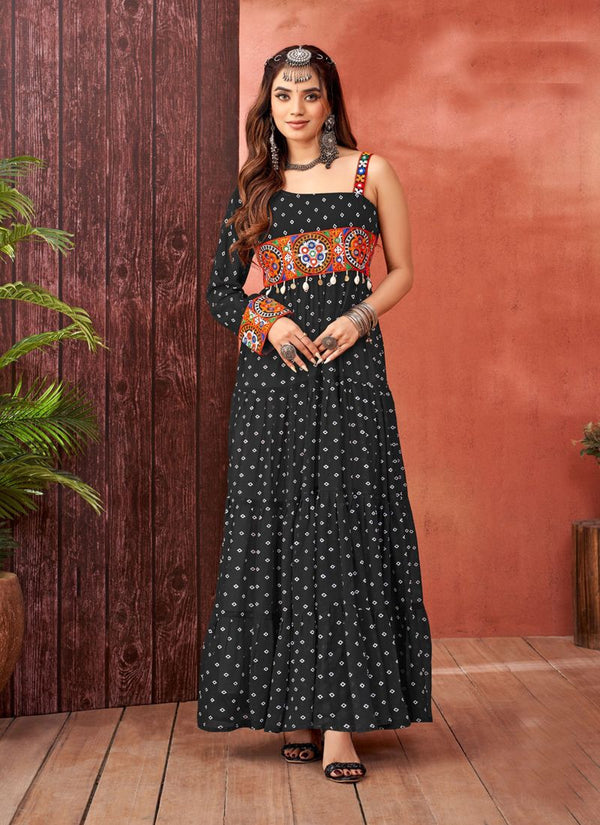 Lassya Fashion Midnight Black Festive Wear Gown in Faux Blooming Georgette