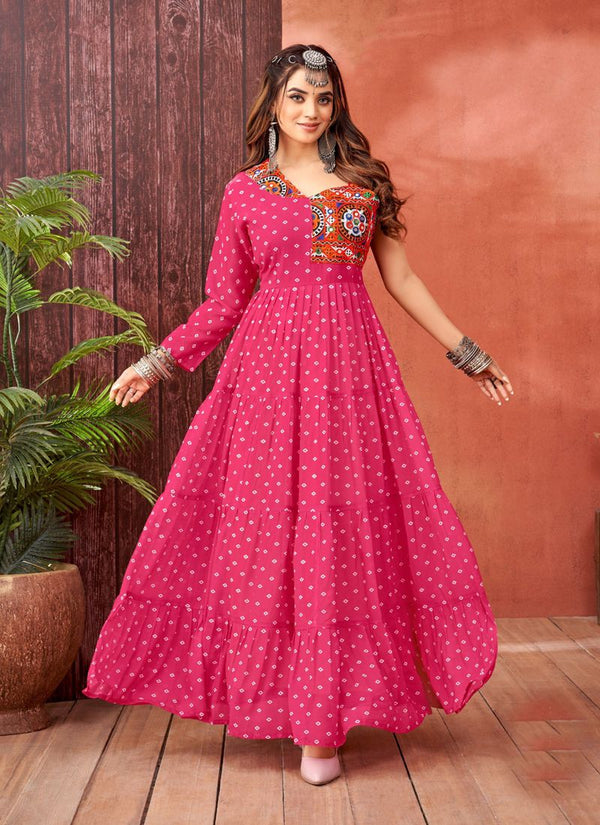 Lassya Fashion barbie Pink Festive Wear Gown in Faux Blooming Georgette