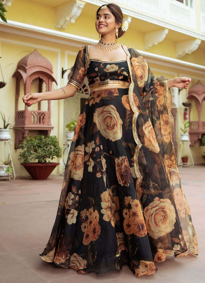 Lassya Fashion Jade Black Engagement Lehenga with Digital Print-Gota Patti