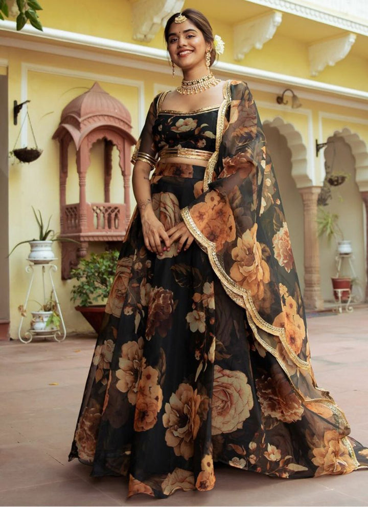 Lassya Fashion Jade Black Engagement Lehenga with Digital Print-Gota Patti