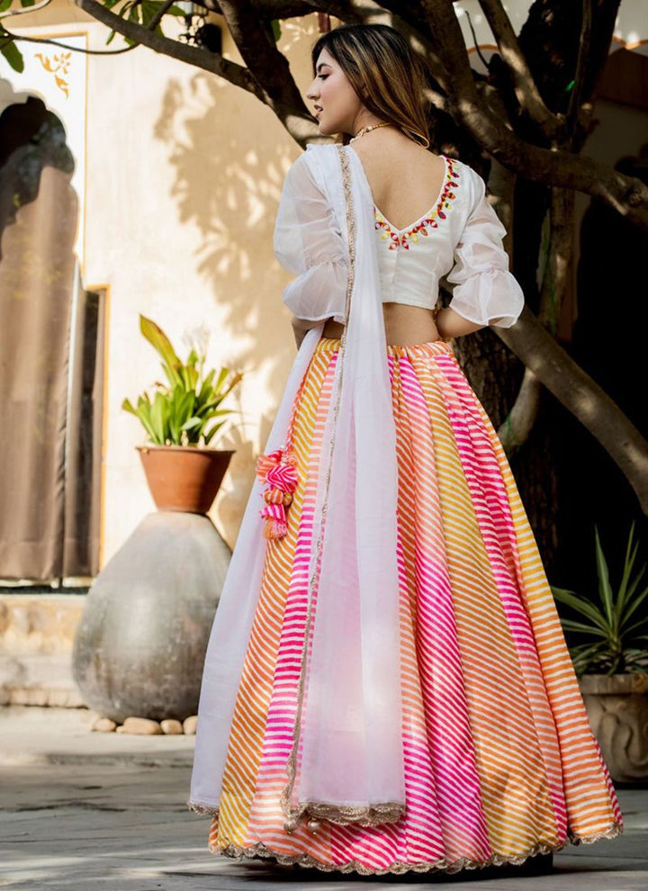 Lassya Fashion Snow White Engagement Lehenga with Digital Print-Pearl Embroidery