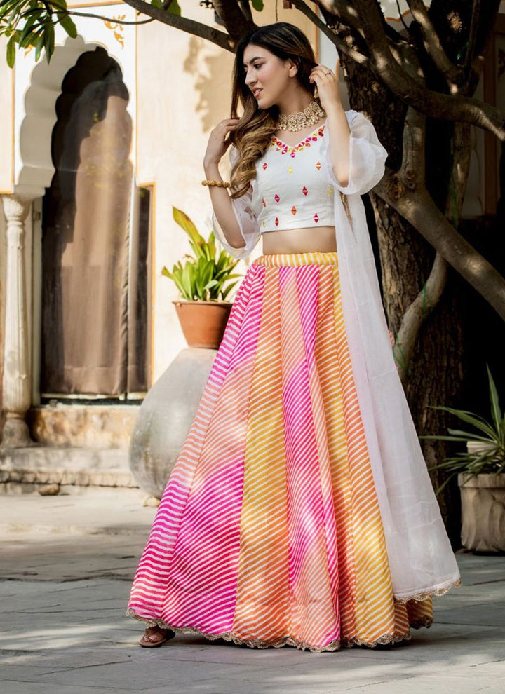 Lassya Fashion Snow White Engagement Lehenga with Digital Print-Pearl Embroidery