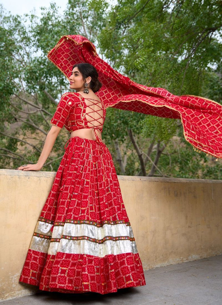 Lassya Fashion Rose Red Wedding Lehenga with Foil Print & Gota Patti