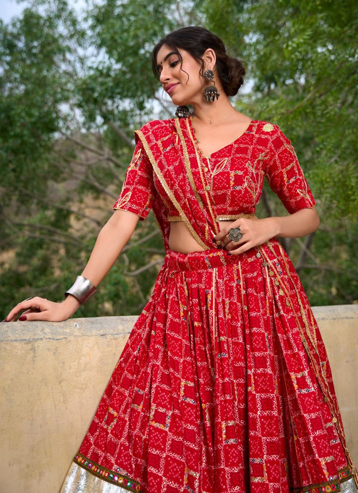 Lassya Fashion Rose Red Wedding Lehenga with Foil Print & Gota Patti