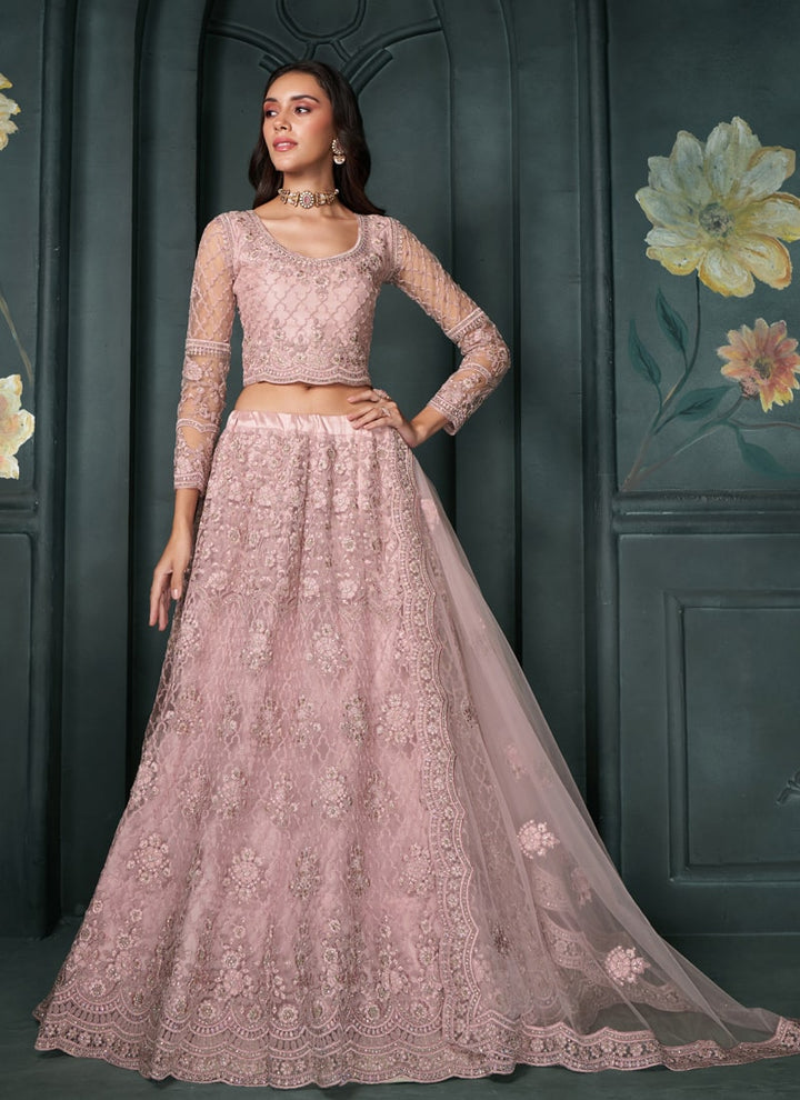 Lassya Fashion Dusty Rose Wedding Lehenga with Embroidery and Stone Embellishments