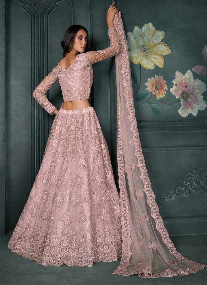 Lassya Fashion Dusty Rose Wedding Lehenga with Embroidery and Stone Embellishments